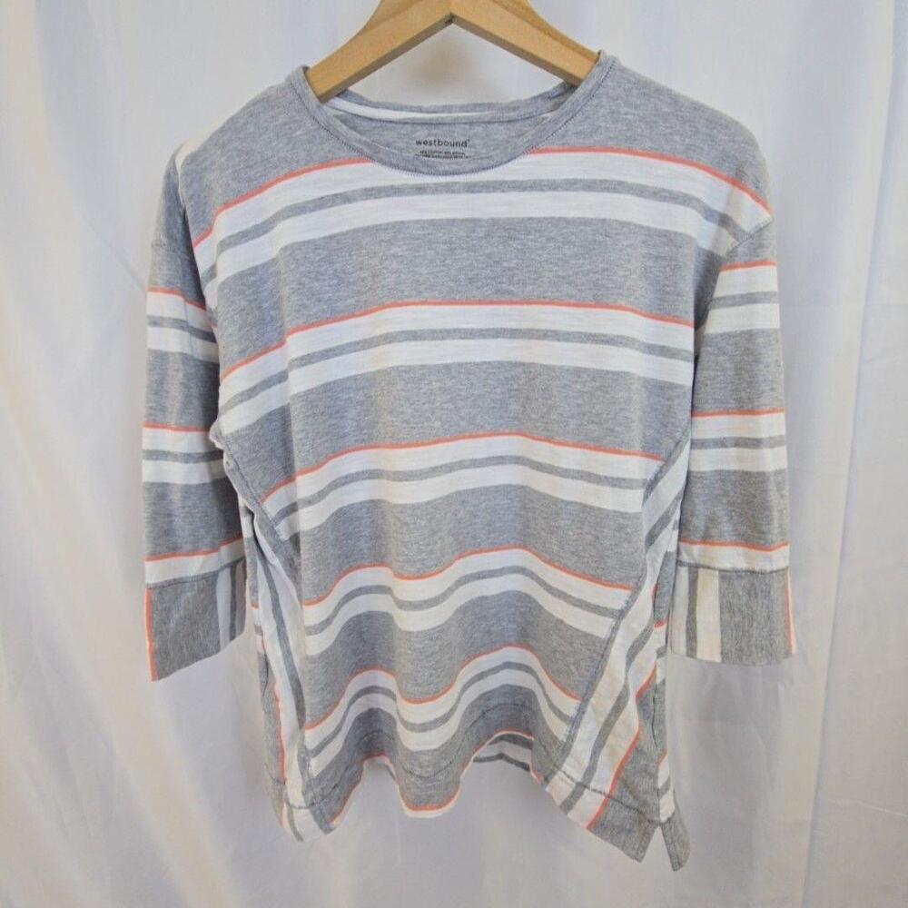 Westbound Shirt Womens XL Gray Stripe 3/4 Sleeve Crew Neck Jersey Casual Top